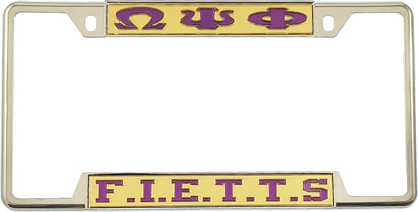 Omega Psi Phi F.I.E.T.T.S. License Plate Frame [Decal Visible Frame - Gold/Purple]