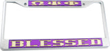 Omega Psi Phi Blessed License Plate Frame [Silver Standard Frame - Purple/Gold]