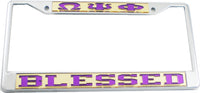 Omega Psi Phi Blessed License Plate Frame [Silver Standard Frame - Gold/Purple]