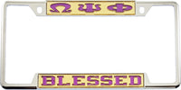 Omega Psi Phi Blessed License Plate Frame [Decal Visible Frame - Gold/Purple]