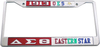Delta Sigma Theta + Eastern Star Split License Plate Frame [Silver Standard Frame - Red/Silver/Silver]