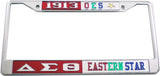 Delta Sigma Theta + Eastern Star Split License Plate Frame [Silver Standard Frame - Red/Silver/Silver]