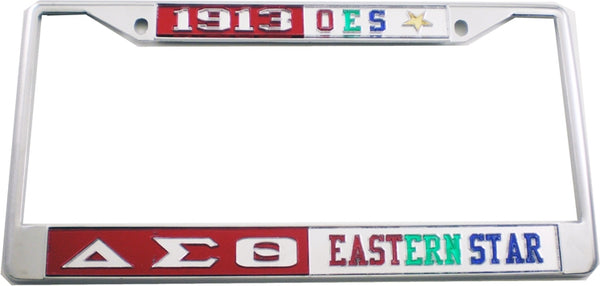 Delta Sigma Theta + Eastern Star Split License Plate Frame [Silver Standard Frame - Red/Silver/Silver]