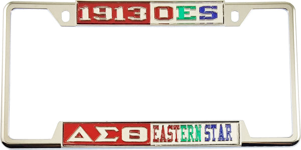 Delta Sigma Theta + Eastern Star Split License Plate Frame [Decal Visible Frame - Red/Silver/Silver]