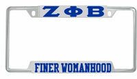 Zeta Phi Beta Finer Womanhood License Plate Frame [Decal Visible Frame - Silver/Blue]
