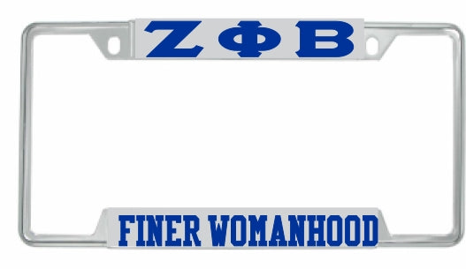 Zeta Phi Beta Finer Womanhood License Plate Frame [Decal Visible Frame - Silver/Blue]