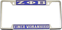 Zeta Phi Beta Finer Womanhood License Plate Frame [Decal Visible Frame - Blue/Silver]