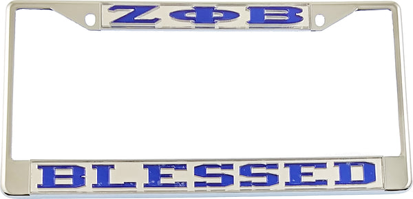 Zeta Phi Beta Blessed License Plate Frame [Silver Standard Frame - Silver/Blue]