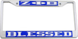 Zeta Phi Beta Blessed License Plate Frame [Silver Standard Frame - Blue/Silver]