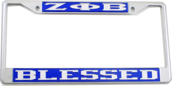 Zeta Phi Beta Blessed License Plate Frame [Silver Standard Frame - Blue/Silver]