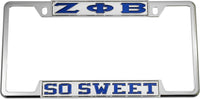 Zeta Phi Beta So Sweet License Plate Frame [Decal Visible Frame - Silver/Blue]