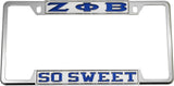 Zeta Phi Beta So Sweet License Plate Frame [Decal Visible Frame - Silver/Blue]