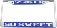 Zeta Phi Beta So Sweet License Plate Frame [Silver Standard Frame - Blue/Silver]
