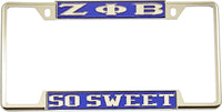 Zeta Phi Beta So Sweet License Plate Frame [Decal Visible Frame - Blue/Silver]