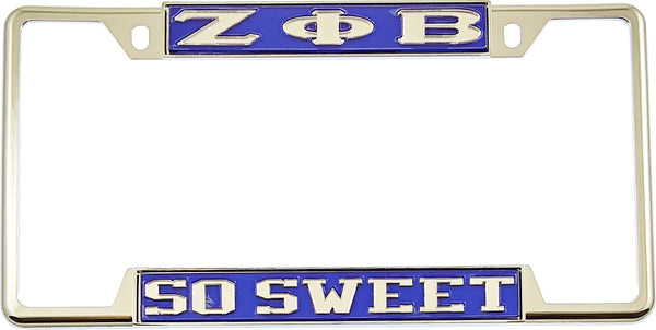 Zeta Phi Beta So Sweet License Plate Frame [Decal Visible Frame - Blue/Silver]