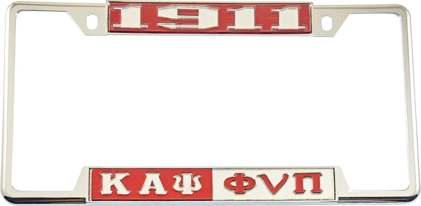 Kappa Alpha Psi 1911 Phi Nu Pi Split License Plate Frame [Decal Visible Frame - Red/Silver]