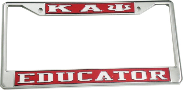 Kappa Alpha Psi Educator License Plate Frame [Silver Standard Frame - Red/Silver]