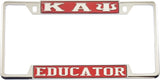 Kappa Alpha Psi Educator License Plate Frame [Decal Visible Frame - Red/Silver]