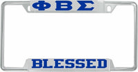 Phi Beta Sigma Blessed License Plate Frame [Decal Visible Frame - Silver/Blue]