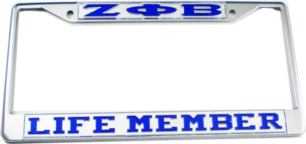 Zeta Phi Beta Life Member License Plate Frame [Silver Standard Frame - Silver/Blue]