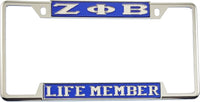 Zeta Phi Beta Life Member License Plate Frame [Decal Visible Frame - Blue/Silver]
