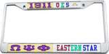 Omega Psi Phi + Eastern Star Split License Plate Frame [Silver Standard Frame - Gold/Purple/Silver]
