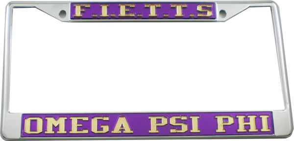 Omega Psi Phi F.I.E.T.T.S. License Plate Frame [Silver Standard Frame - Purple/Gold]
