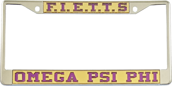 Omega Psi Phi F.I.E.T.T.S. License Plate Frame [Silver Standard Frame - Gold/Purple]