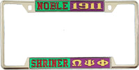 Shriner + Omega Psi Phi Split License Plate Frame [Decal Visible Frame - Green/Red/Purple/Gold]