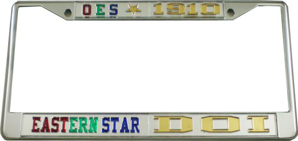 Eastern Star + Daughters of Isis Split License Plate Frame [Silver Standard Frame - Silver/Silver/Gold]
