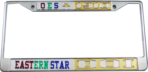 Eastern Star + Daughters of Isis Split License Plate Frame [Silver Standard Frame - Silver/Gold/Silver]
