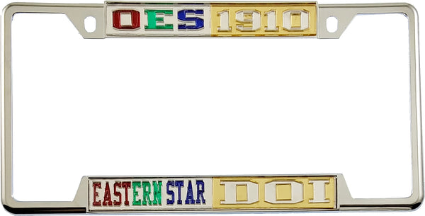 Eastern Star + Daughters of Isis Split License Plate Frame [Decal Visible Frame - Silver/Gold/Silver]