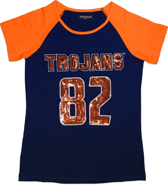 Big Boy Virginia State Trojans Ladies Sequins Patch Tee [Navy Blue]