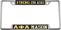Alpha Phi Alpha + Mason - 2B1 ASK1 Split License Plate Frame [Decal Visible Frame - Black/Gold/Black/Silver]