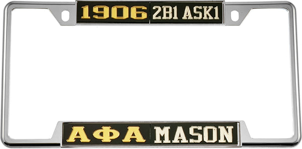 Alpha Phi Alpha + Mason - 2B1 ASK1 Split License Plate Frame [Decal Visible Frame - Black/Gold/Black/Silver]