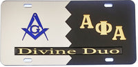 Mason + Alpha Phi Alpha Split Divine Duo License Plate [Silver/Black]