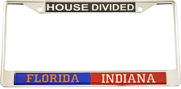 Florida + Indiana House Divided Split License Plate Frame [Silver]
