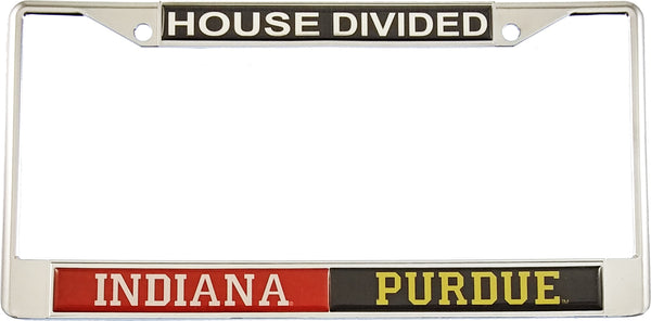 Indiana + Purdue House Divided Split License Plate Frame [Silver]