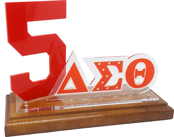 Delta Sigma Theta Acrylic Desktop Line #5 With Wooden Base [Brown]