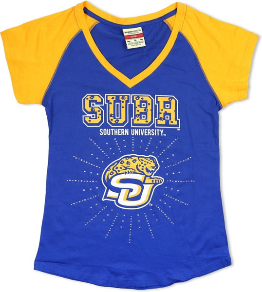 Big Boy Southern Jaguars Rhinestone Ladies Tee [Royal Blue]