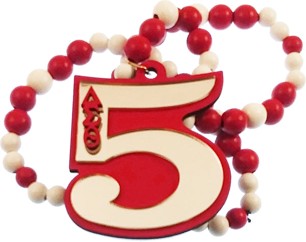 Delta Sigma Theta Wood Color Bead Tiki Line #5 Medallion [Red/White]