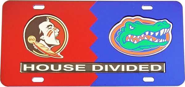 Florida State + Florida House Divided Split License Plate Tag [Red/Blue]