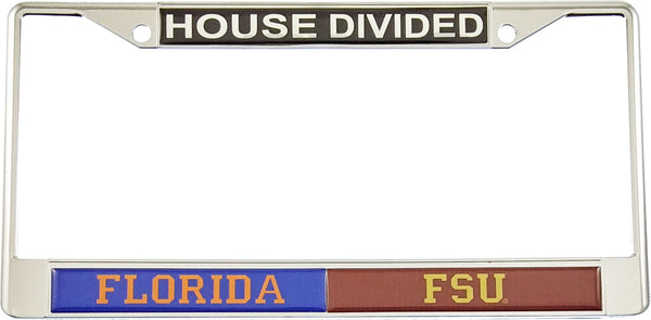 Florida + Florida State (FSU) House Divided Split License Plate Frame [Silver]