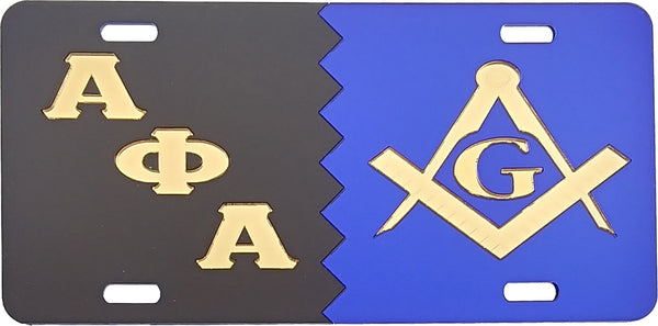 Alpha Phi Alpha + Mason Split Mirror License Plate [Black/Gold/Blue/Gold]