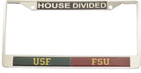 South Florida (USF) + Florida State (FSU) House Divided Split License Plate Frame [Silver]