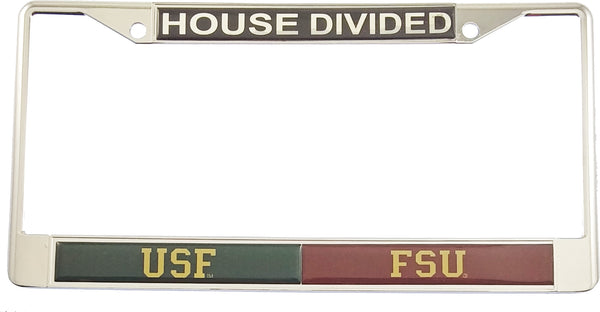 South Florida (USF) + Florida State (FSU) House Divided Split License Plate Frame [Silver]