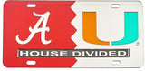 Alabama + Miami House Divided Split License Plate Tag [Red/Silver]
