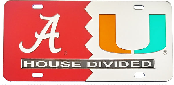 Alabama + Miami House Divided Split License Plate Tag [Red/Silver]
