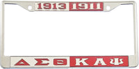 Delta Sigma Theta + Kappa Alpha Psi Split License Plate Frame [Silver Standard Frame - Silver/Red/Red/Silver]