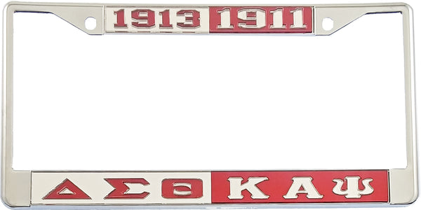 Delta Sigma Theta + Kappa Alpha Psi Split License Plate Frame [Silver Standard Frame - Silver/Red/Red/Silver]